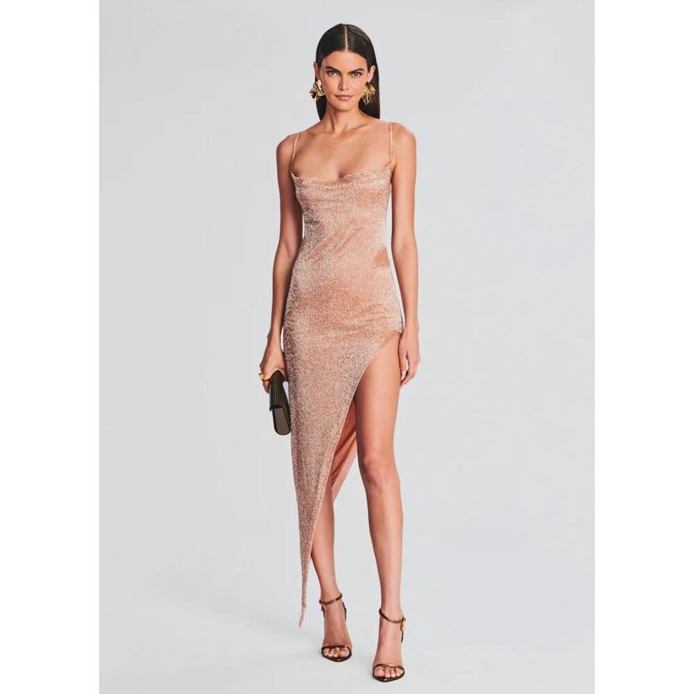 Retrofete x Maya Mashiah Topaz‎ Dress Glass Beaded Dusty Peach MSRP $1995
